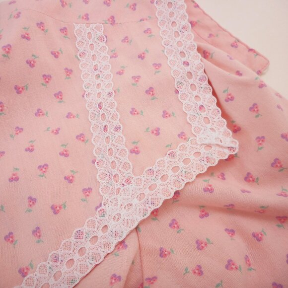 Vintage Handmade Dress Girls Size 5 (approx) Sailor Bib Collar Pink Pansy Floral - Picture 7 of 9